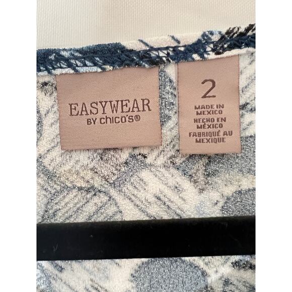 Chico's Easy Wear size 2 blue/white tunic abstract liquid knit office travel - Picture 3 of 6